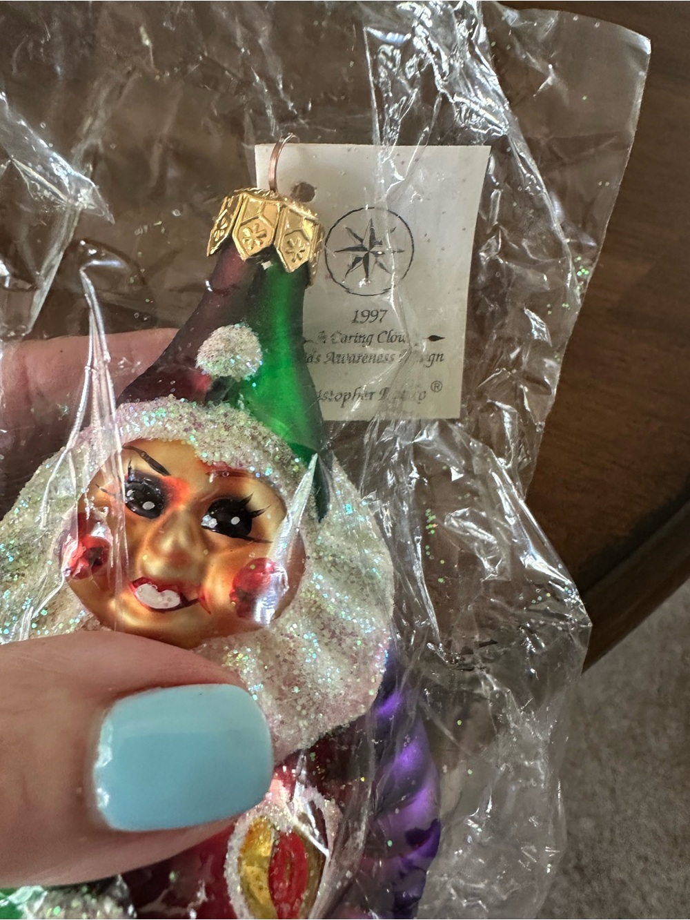 Christopher Radko Green and Purple Festive Clown Ornament